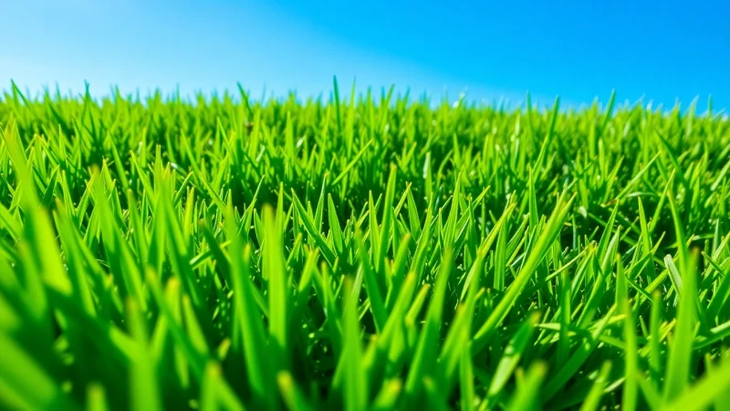 Lawn mowing service showcasing a freshly cut green lawn with clean lines in bright sunlight.