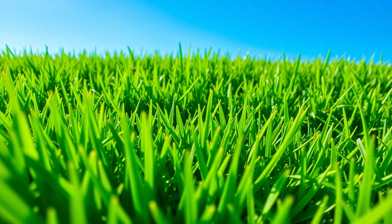 Lawn mowing service showcasing a freshly cut green lawn with clean lines in bright sunlight.