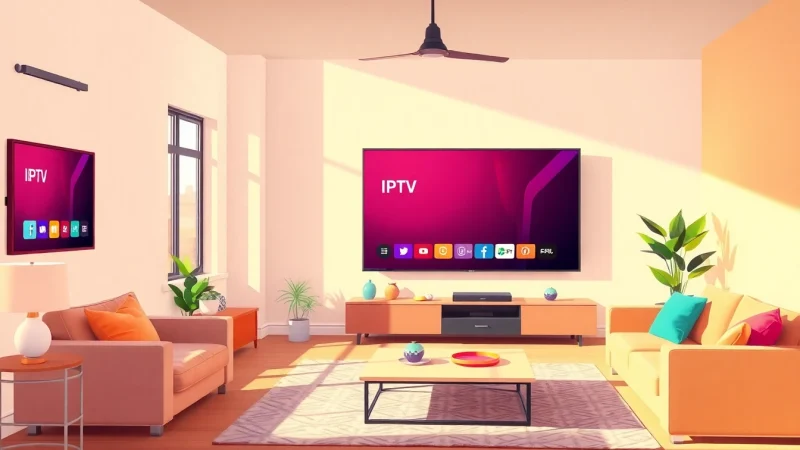 Watch a stunning array of IPTV Suisse channels in a cozy living room setup.