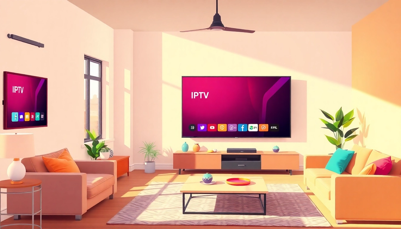 Watch a stunning array of IPTV Suisse channels in a cozy living room setup.