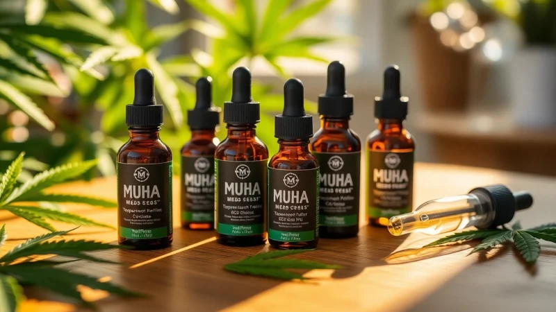 Discover the benefits of Muha Meds terpene-rich CBD products featuring vibrant colors and natural elements.