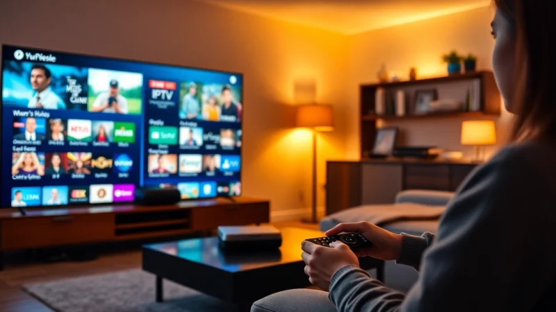 Engage with abonnement iptv options through a diverse viewing experience featuring various channels on a connected screen.