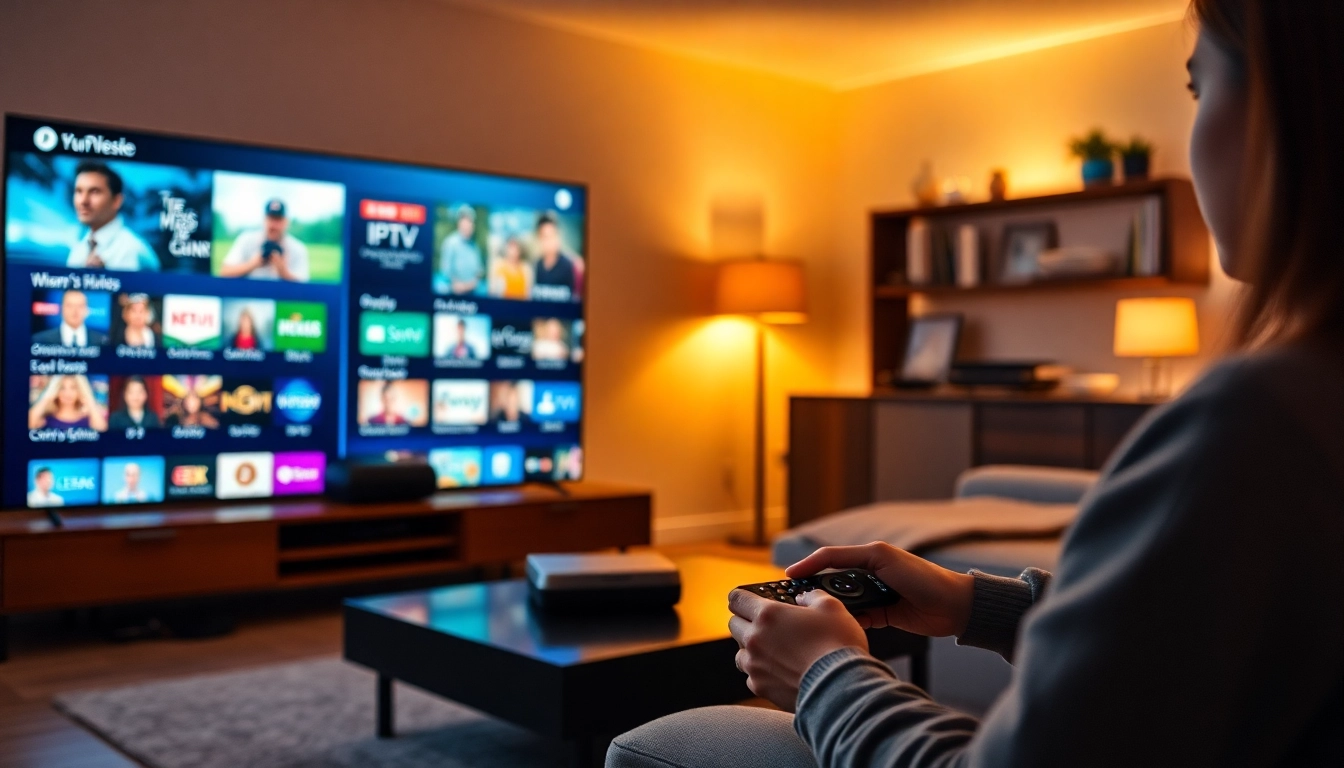 Engage with abonnement iptv options through a diverse viewing experience featuring various channels on a connected screen.