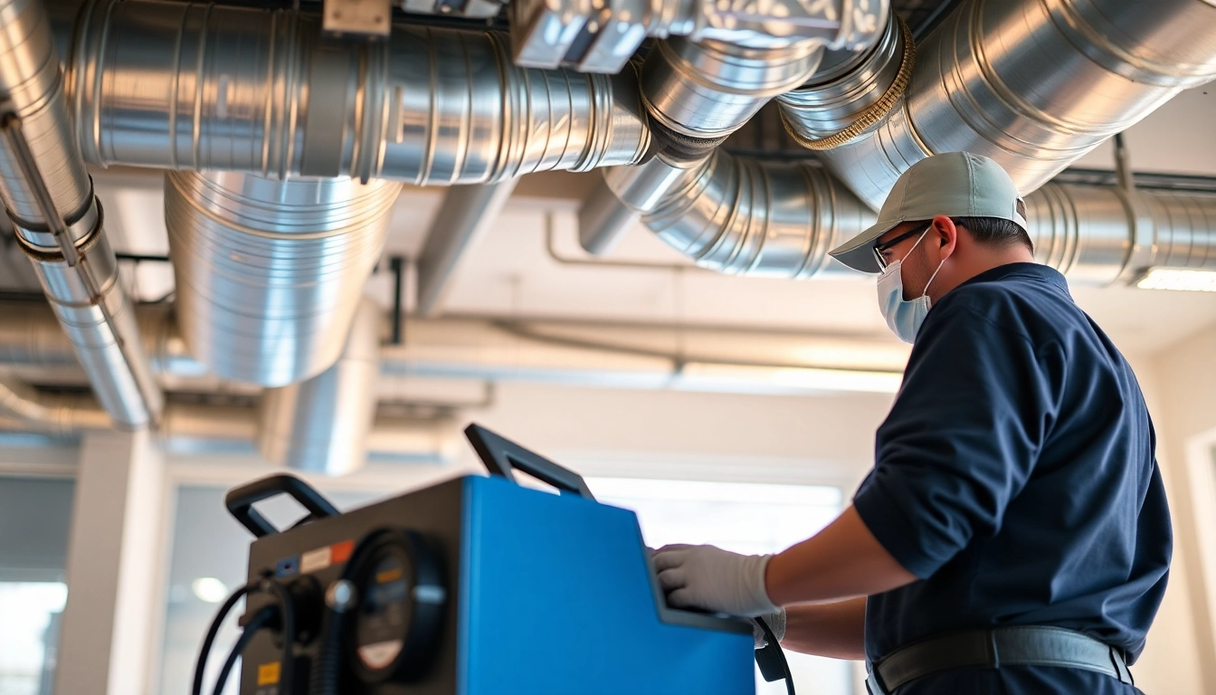 Technician performing air duct cleaning salt lake city for improved indoor air quality.