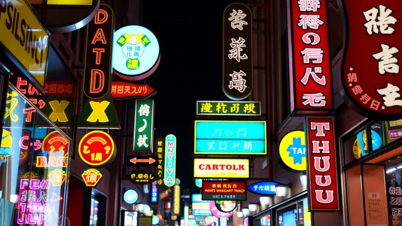 Eye-catching signs and lines Toowoomba in vibrant colors and designs, attracting attention on a bustling street.