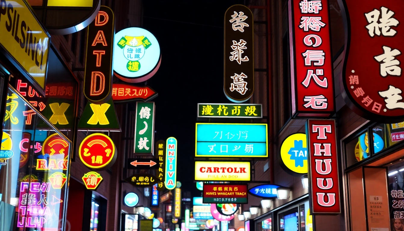 Eye-catching signs and lines Toowoomba in vibrant colors and designs, attracting attention on a bustling street.