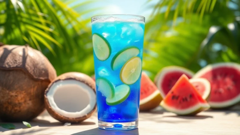 Refreshing drink showcasing electrolytes with colorful fruits, highlighting hydration benefits.