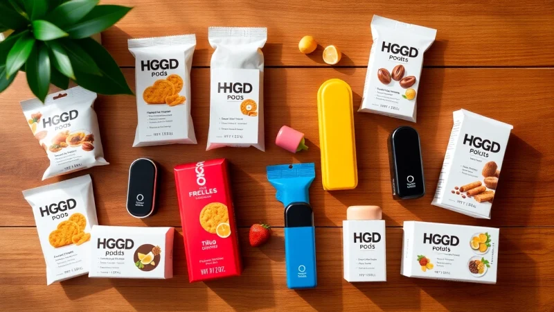 Explore HQD Pods featuring vibrant flavors and stylish designs on a wooden surface.