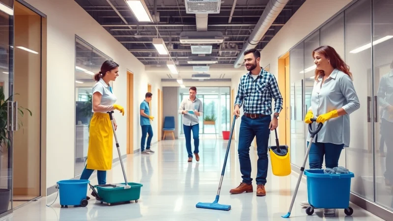 Jacksonville commercial cleaning service team meticulously cleaning an office space.