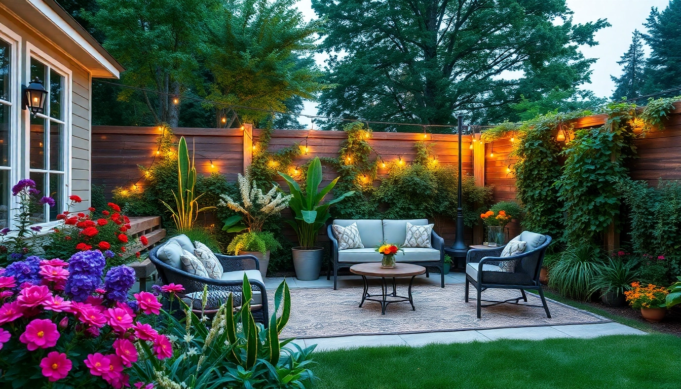 Garden transformation with vibrant flowers and cozy patio, offering More Info on outdoor design ideas.