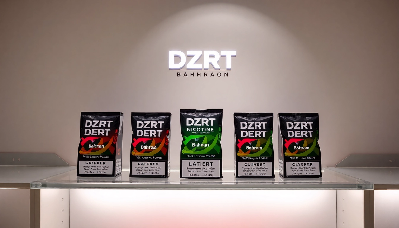 Showcase DZRT Bahrain nicotine pouches with vibrant packaging and premium quality display.