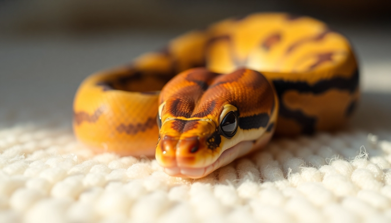 Admire the captivating baby ball python showcasing its intricate patterns while coiled comfortably.