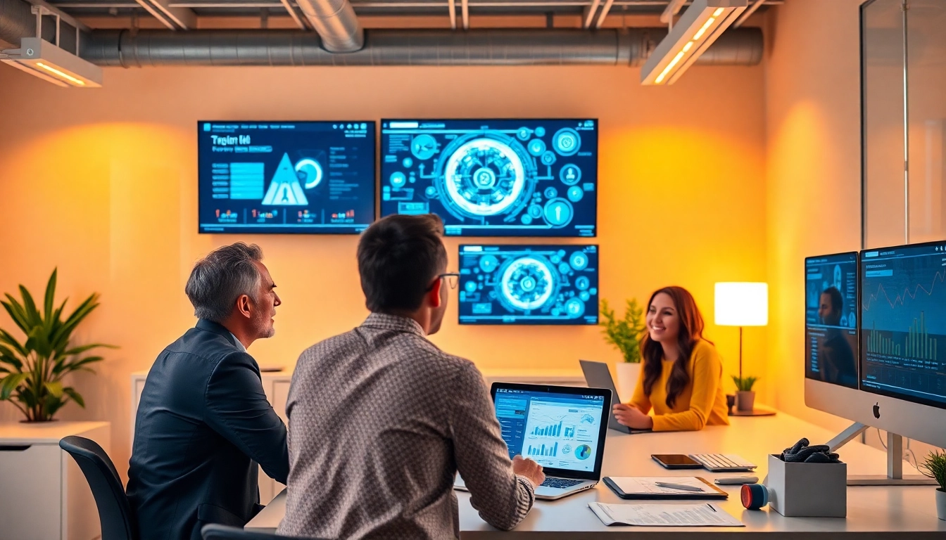 Enhance Human-AI Leads Sales with a diverse team collaborating through innovative AI solutions in a modern office.