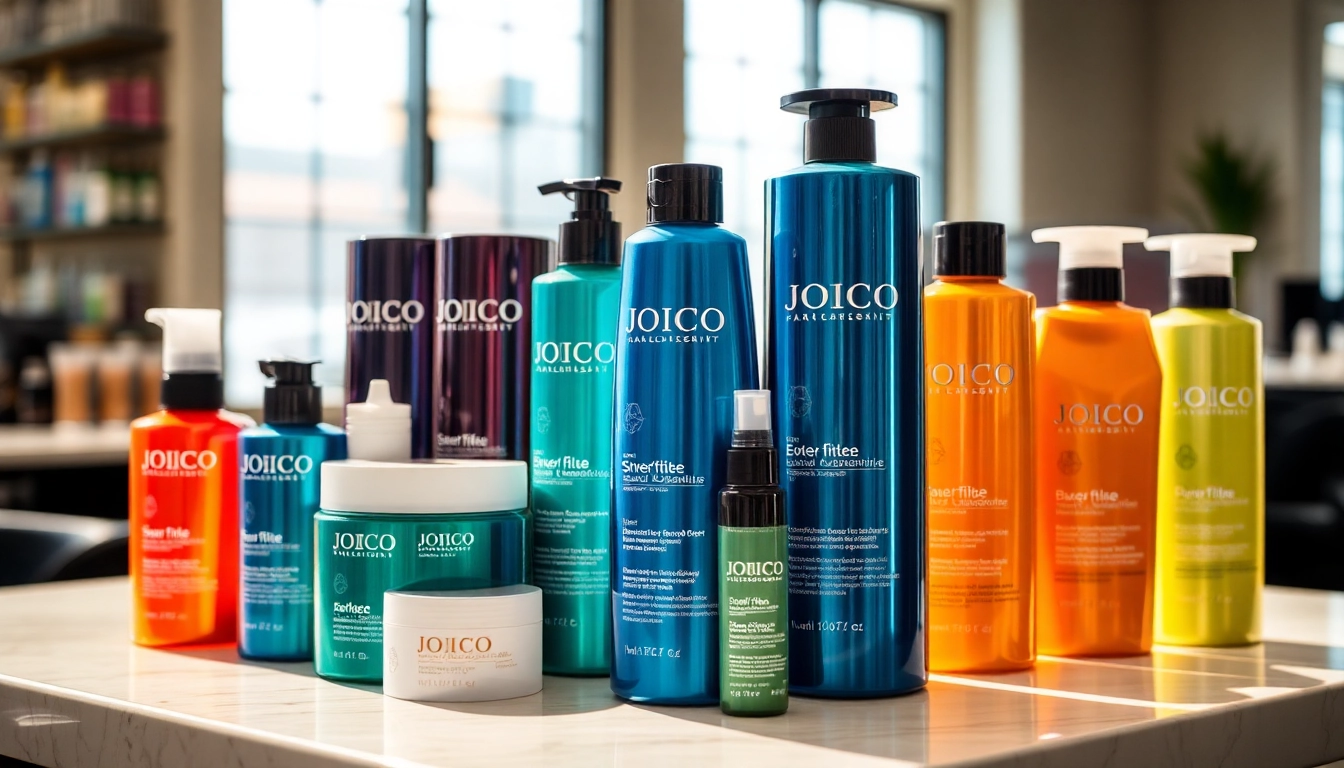 Shop Joico kaufen with our vibrant hair care products displayed stylishly in a bright salon setting.