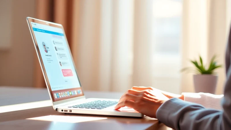 Omegle fan engaging in lively online chat with colorful interface on laptop.