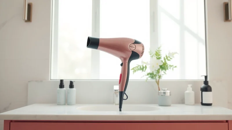 Choosing hair dryer for fine hair with a sleek design showcased in a bright, modern bathroom setting.