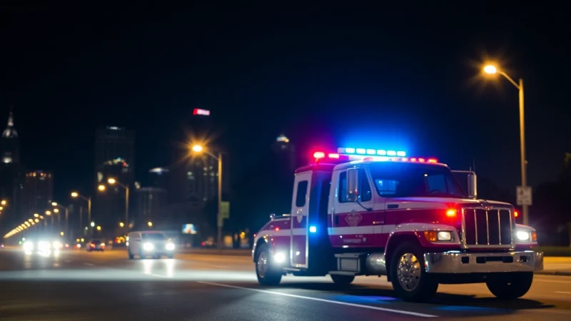 Emergency towing Tampa service with a tow truck responding urgently at night, enhancing roadside safety.