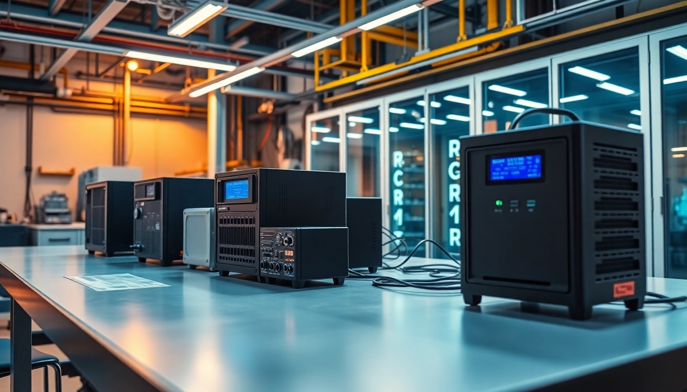 Power supply supplier showcasing a variety of innovative power supplies on a modern workstation.