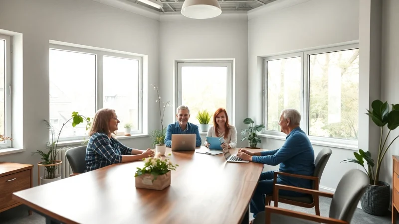 Verbessern Sie Ihr marketing für pflegedienste mit strategischen Beratungsgesprächen in einem modernen Büro.