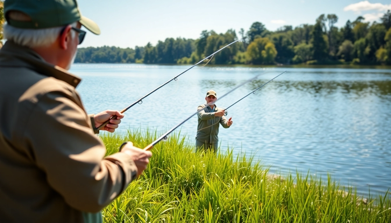 Engaging fly fishing lessons near me for beginners at a picturesque lake.