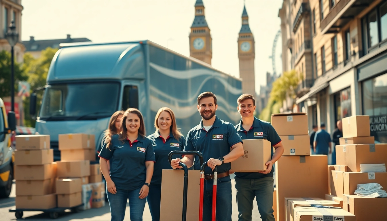 Removal companies in London showcasing a professional team and moving truck in a busy city street.