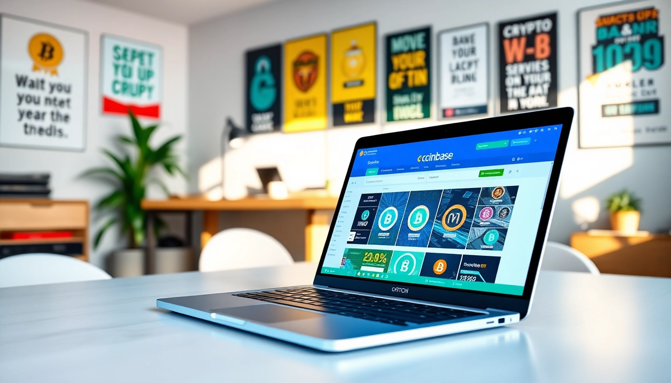Buy meme coins on Coinbase with a sleek laptop setup showcasing cryptocurrency trading.