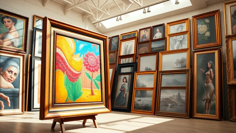 Large frames beautifully display vibrant artworks in an inspiring gallery setting.