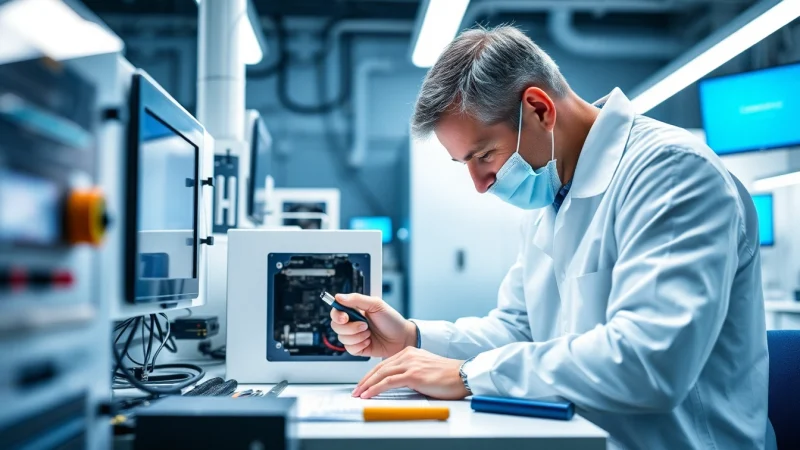 Technician evaluating the das 140 system in a high-tech environment.