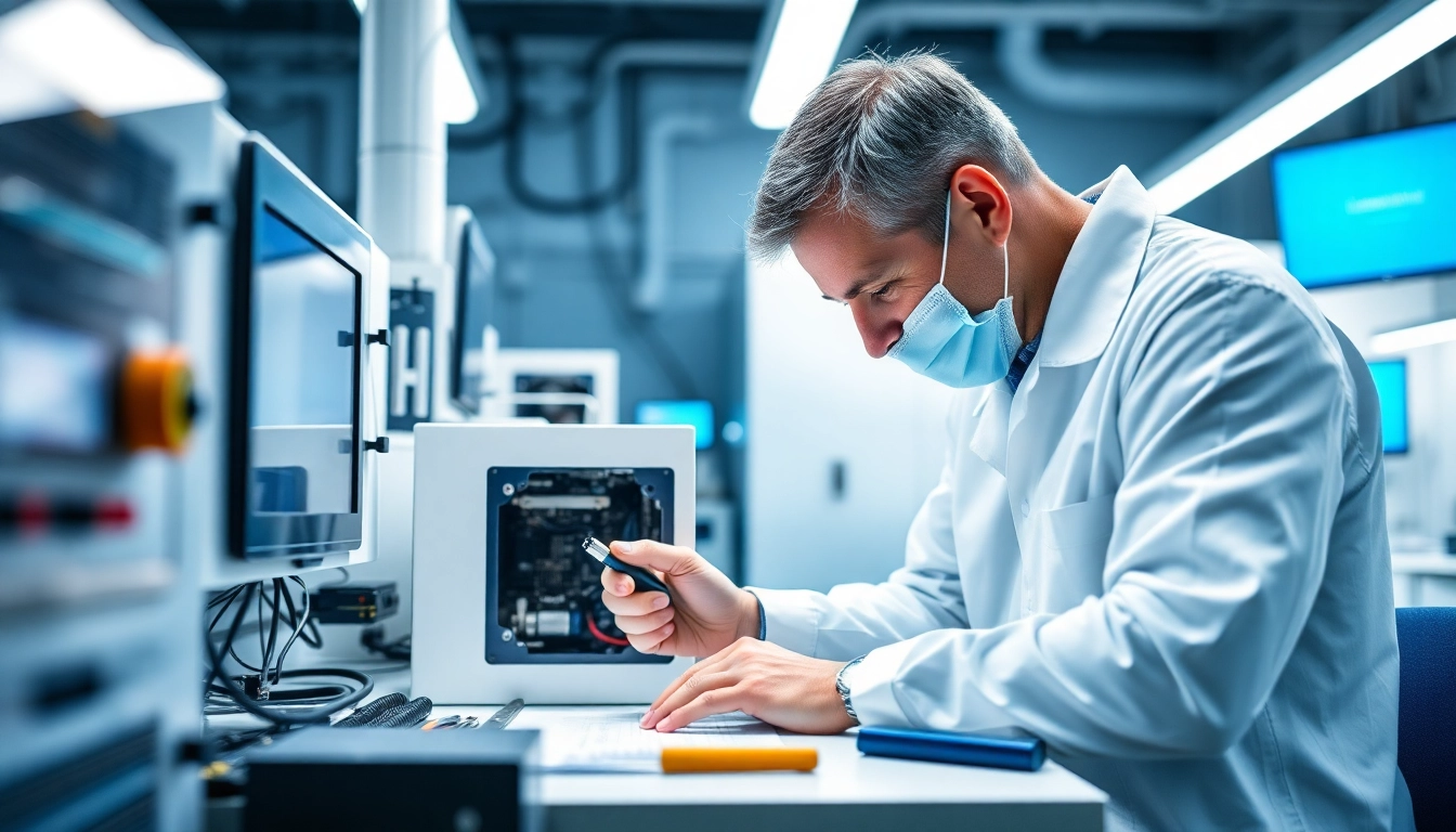 Technician evaluating the das 140 system in a high-tech environment.