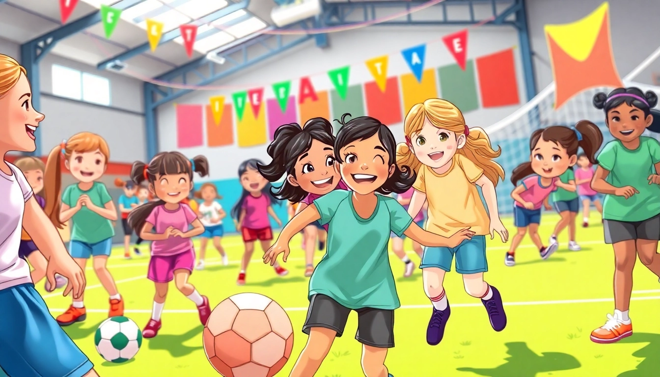 Girls participating in Multi Sports Camps for Girls, engaging in soccer and volleyball activities.
