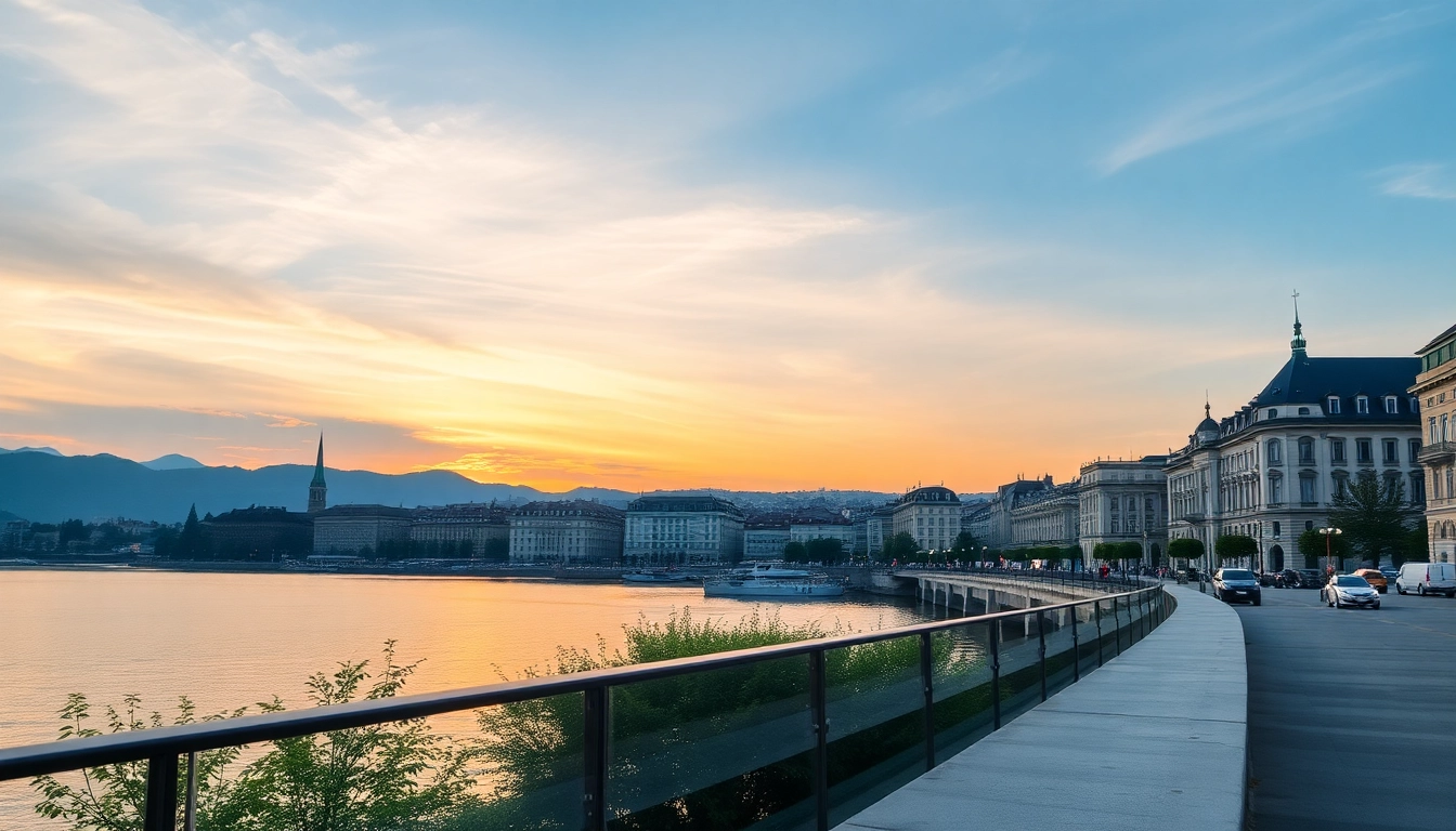 Admire Zürich's breathtaking sunset over the city reflecting on the tranquil lake waters.