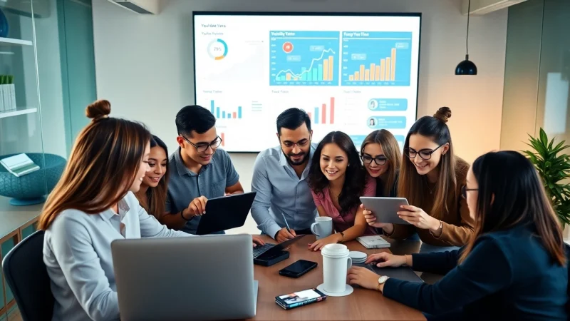 Boost your presence when you buy YouTube views as the team collaborates on strategies in this vibrant office.