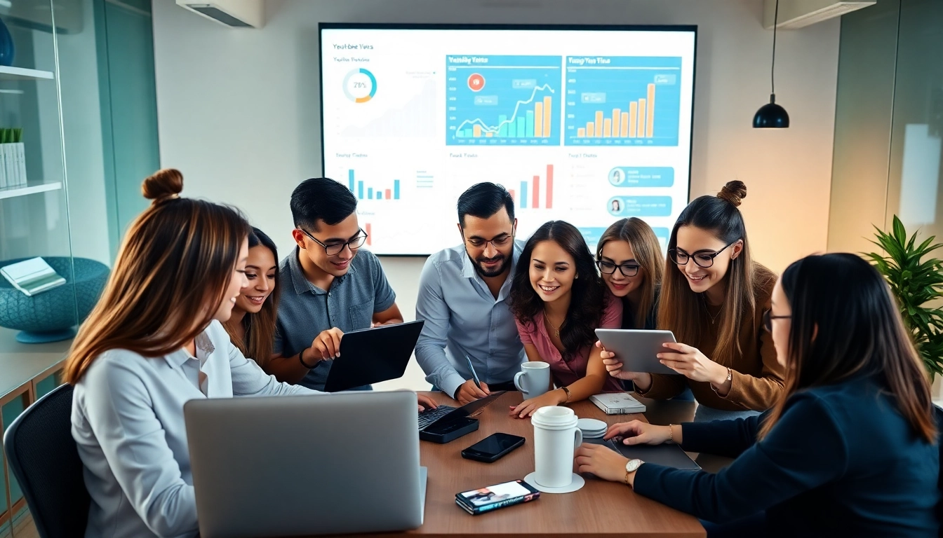 Boost your presence when you buy YouTube views as the team collaborates on strategies in this vibrant office.