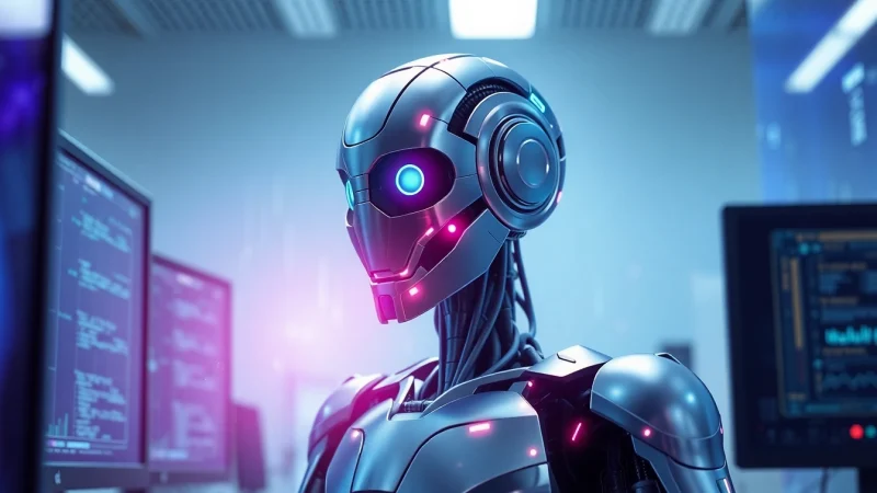 Interactively showcasing the photon bot in a high-tech lab, illustrating its advanced features.