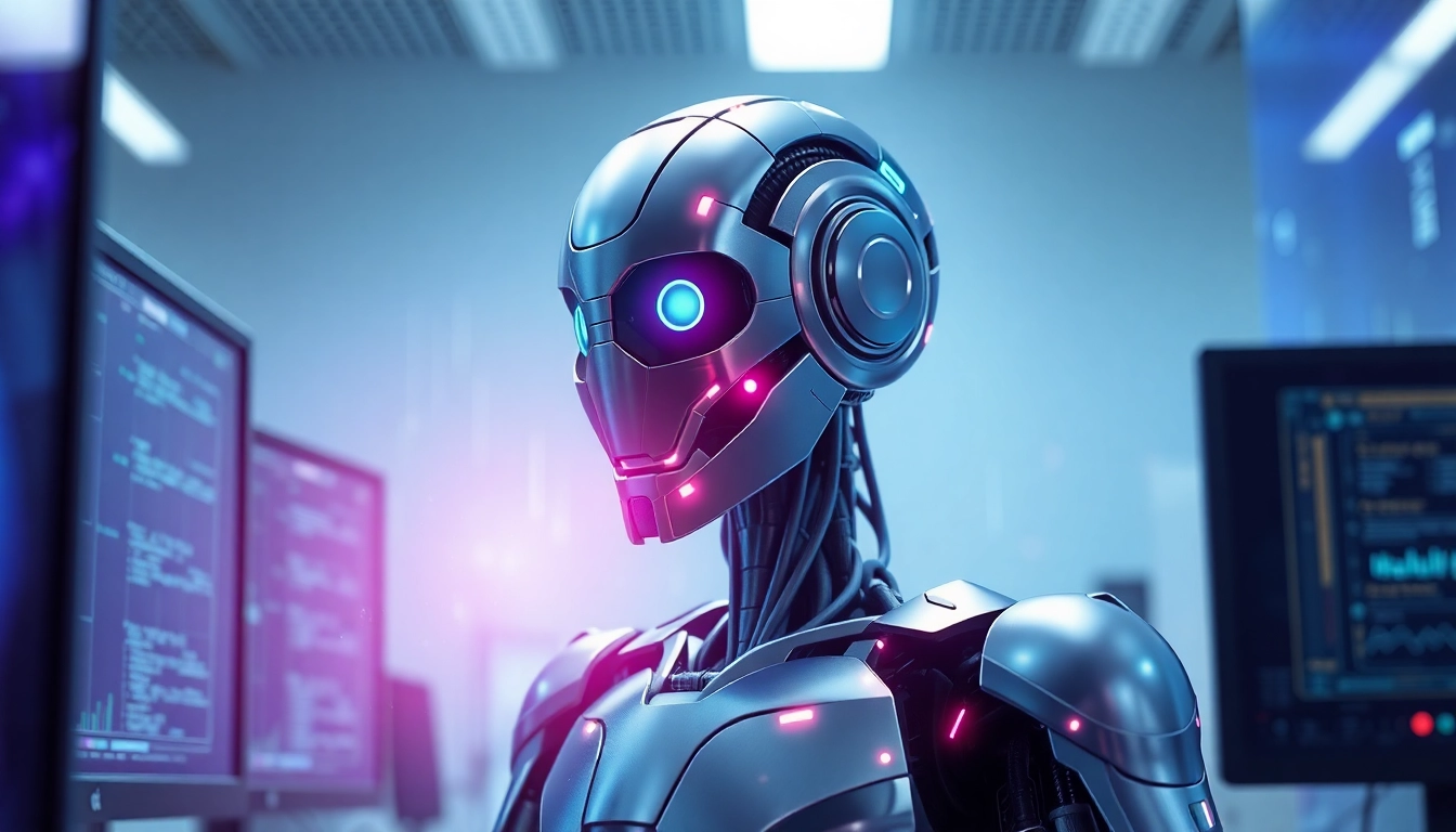 Interactively showcasing the photon bot in a high-tech lab, illustrating its advanced features.