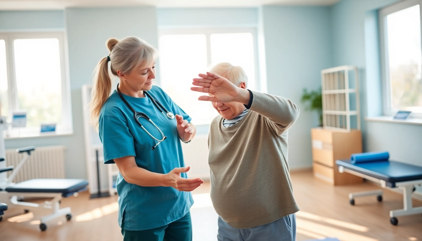 Engaging senior physiotherapy session in Edmonton, highlighting therapist and patient interaction.