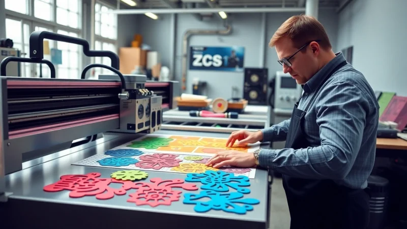Operator performing precision die cutting on advanced machinery, showcasing accuracy and skill.