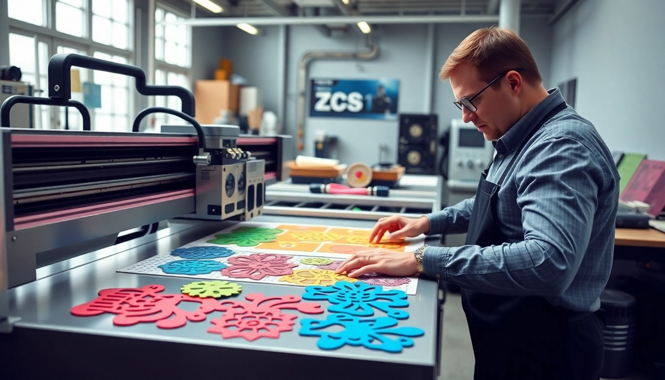Operator performing precision die cutting on advanced machinery, showcasing accuracy and skill.