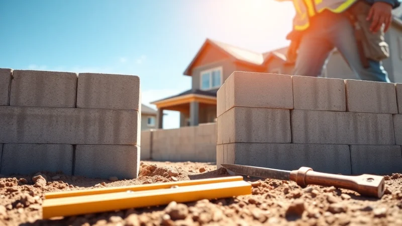 Constructing sturdy footing and block walls, showcasing precision and craftsmanship in a residential area.