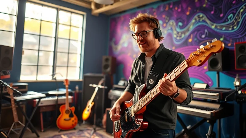 Influence of a musician pouring creativity into a vibrant studio setting.
