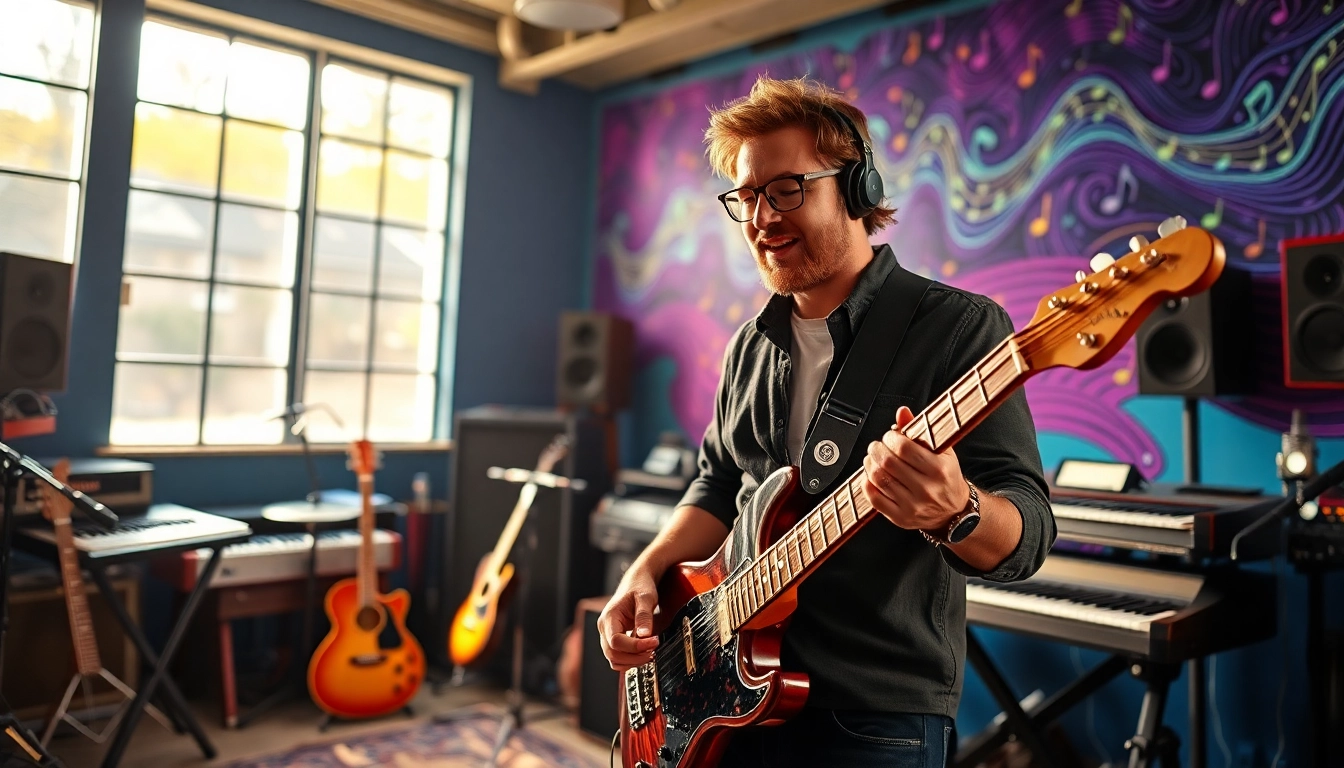 Influence of a musician pouring creativity into a vibrant studio setting.