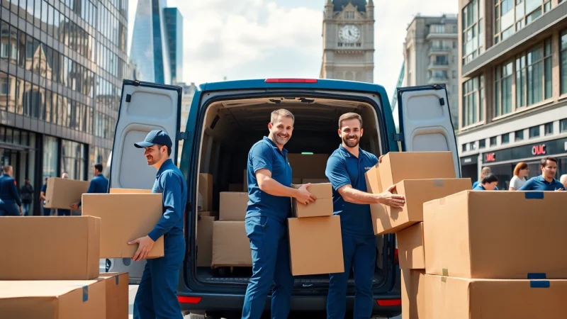 Engaged team from leading removal companies in London efficiently packing furniture.