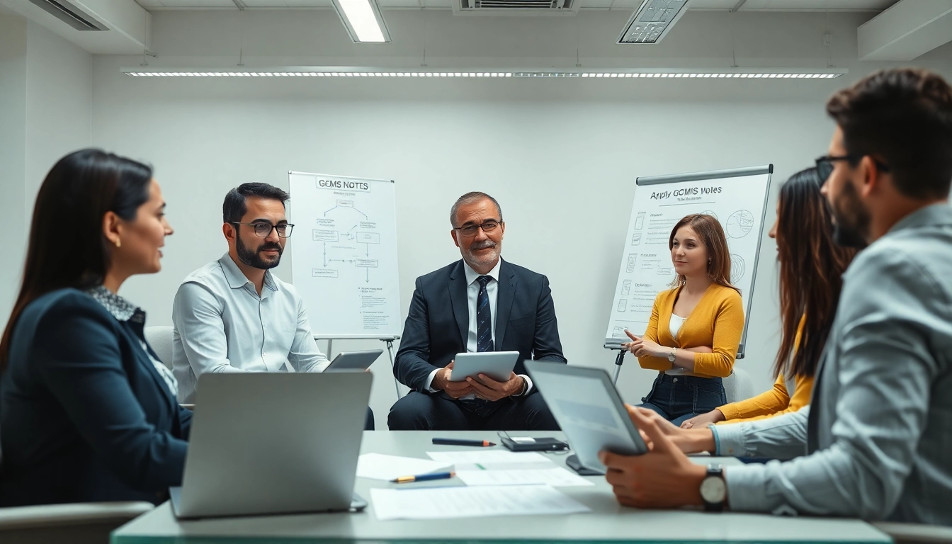 Apply for GCMS notes with a diverse team collaborating in a modern office.