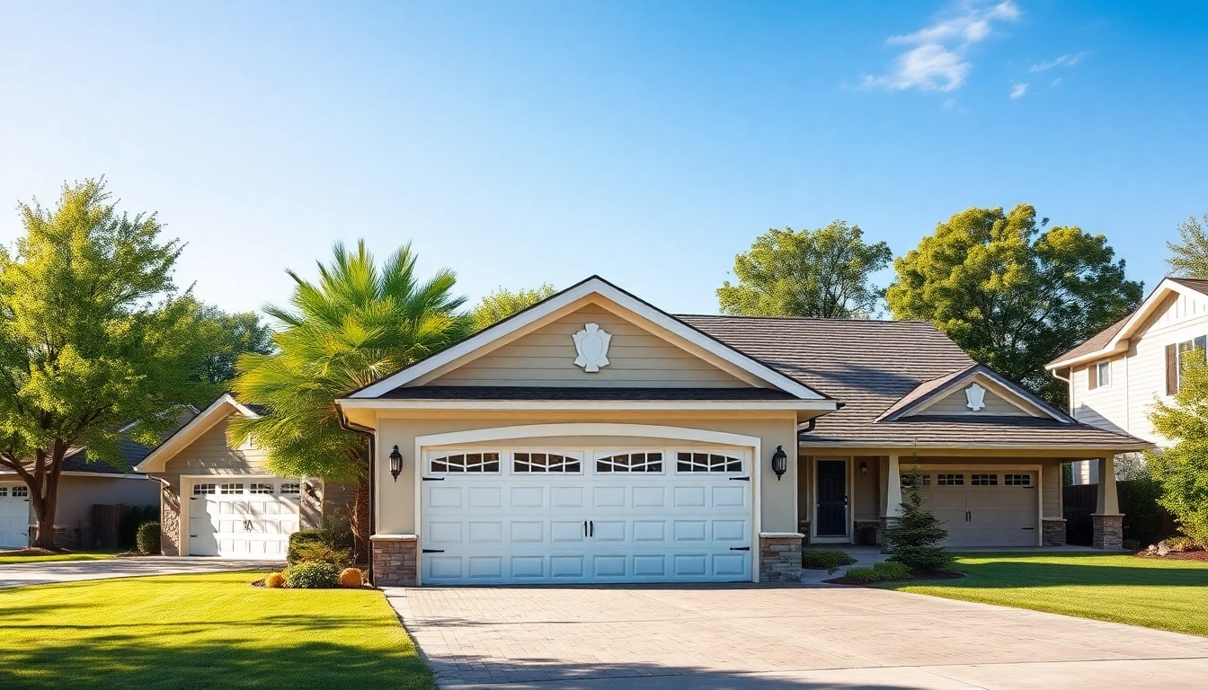 Explore various custom built garages showcasing unique designs and high-quality craftsmanship in a suburban environment.