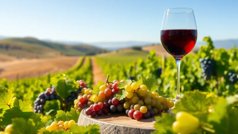 Sample of exquisite wineries in Clarksburg with lush vineyards and a glass of wine.