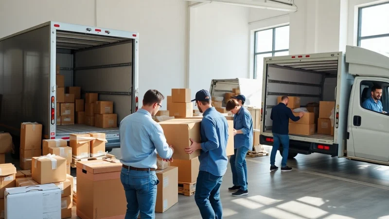 Umzugsfirma Erlangen team efficiently performing a relocation service in bright, organized surroundings.