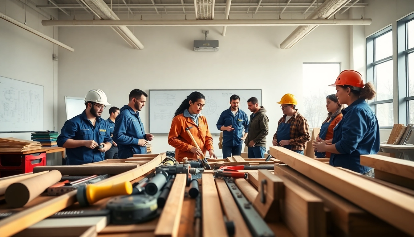 Students learning at construction trade schools in Texas in an interactive classroom atmosphere.