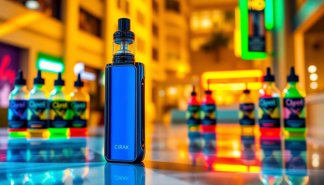 Hqd Cirak vape device featured prominently with e-liquid bottles in a modern setting.