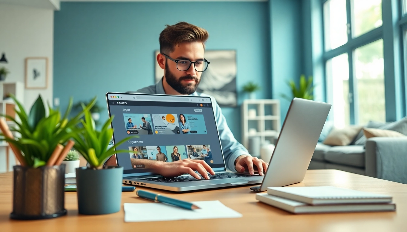 Explore online jobs in a stylish home office setting with a professional focused on work.