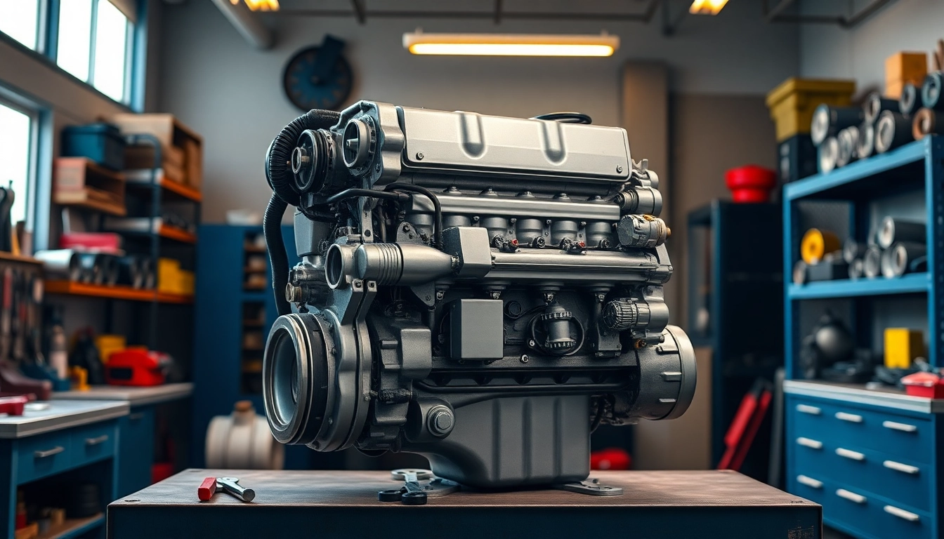Find a high-quality used Cummins engine for sale in a detailed garage setting with tools.